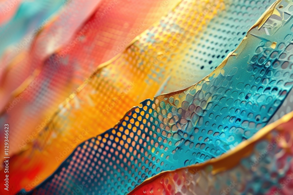 Poster a detailed view of a vibrant artwork with various shapes and colors