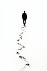 Silhouette walks away, footprints trail behind.