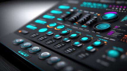 Obraz premium Futuristic control panel with glowing buttons and digital interface, AI