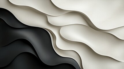 Abstract waves of black and white create a striking visual contrast, AI