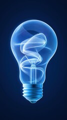 Futuristic light bulb with a glowing, intricate filament design on a dark background, AI