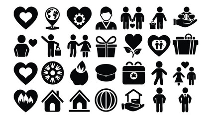 Charity and Volunteering related icon editable stroke outline  set of different types small icons isolated on white background flat vector illustration