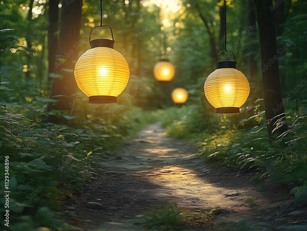 Aufkleber illuminated path through a serene forest setting