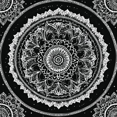 Elegant Kazakh Ornament Pattern - Gold Floral Design with Geometric Circle, Islamic and Ethnic Motif, Vintage Mandala Art. Cobalt Embroidery Frame, Central Asian Influence from Uzbekistan, Tajik,