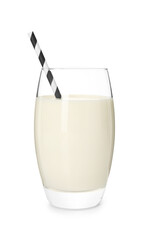 Delicious protein shake in glass isolated on white