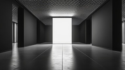 Blank white screen in a modern exhibition space