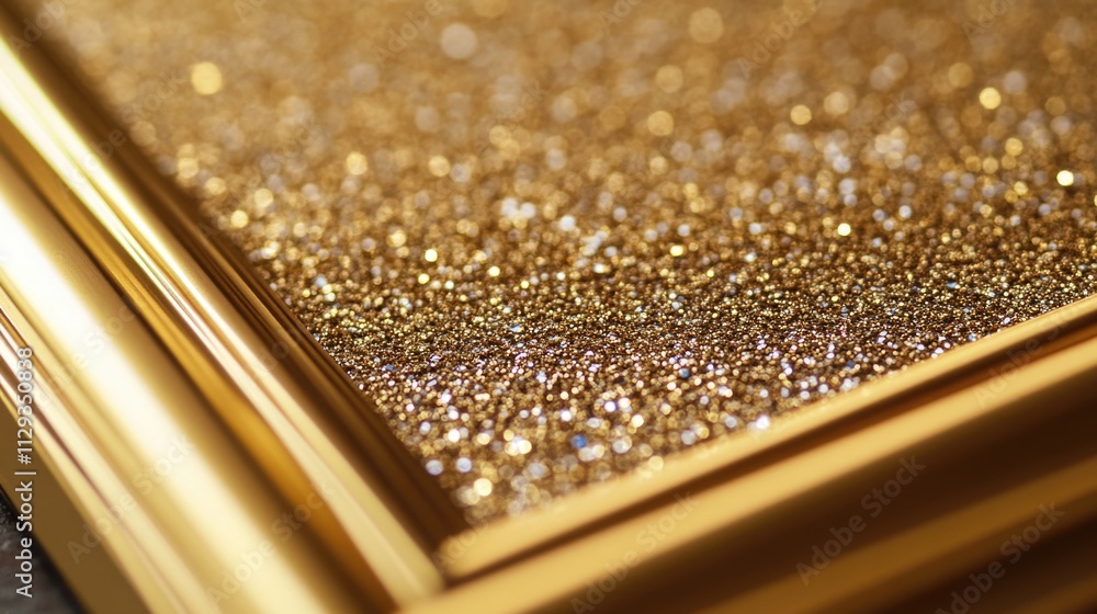 Poster a decorative picture frame with a gold glitter background, perfect for adding a touch of luxury to a