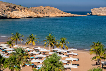 Beach and bay Gulf of Oman. Summer holidays and tourism in the Beautiful Arab country. Muscat, Oman