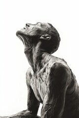 Fototapeta premium Textured male figure sculpture, head tilted up.