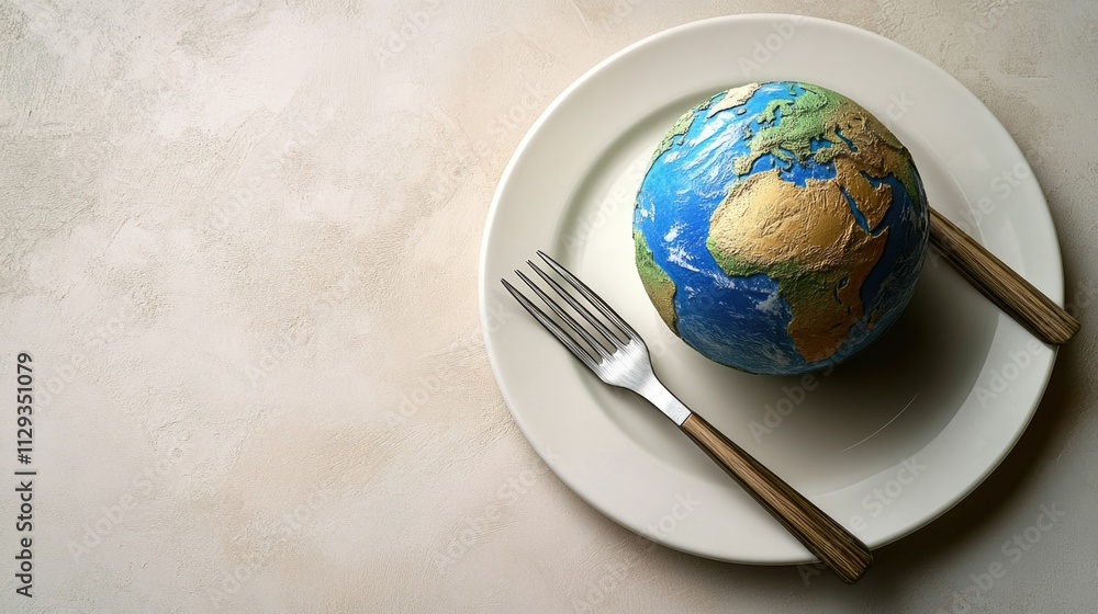 Poster a plate with a fork and knife placed on top, ready for a meal