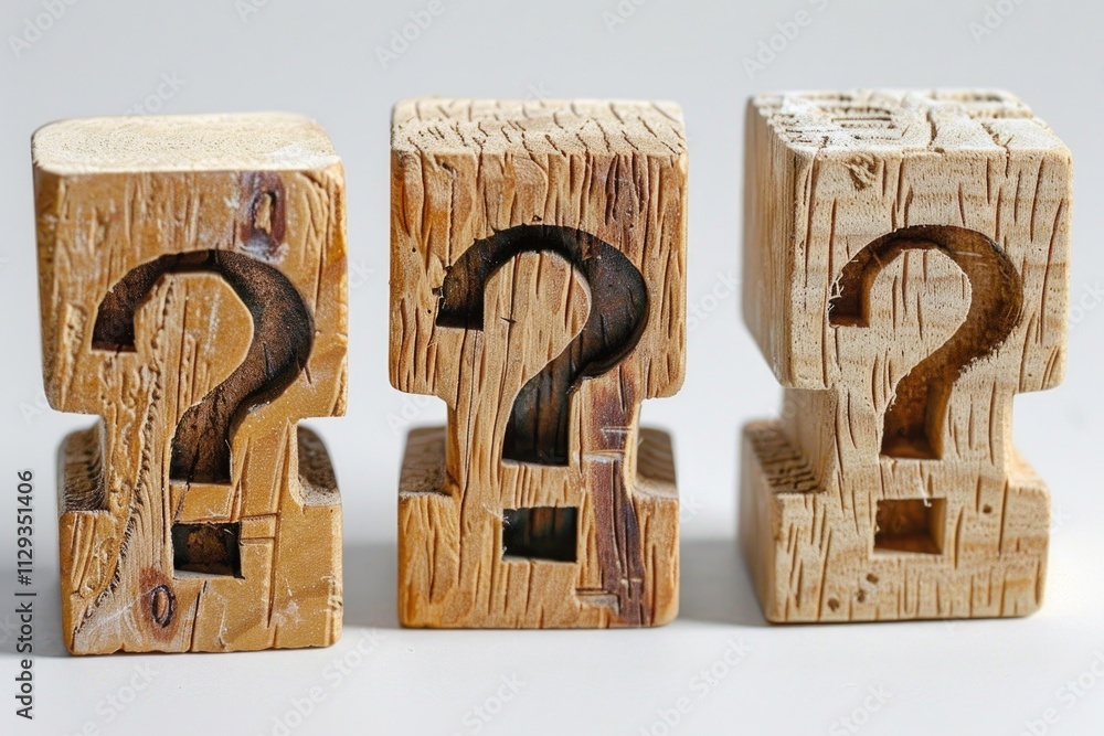 Poster a collection of wooden blocks featuring question mark symbols, ideal for use in educational or creat
