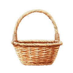 Handmade Straw Container with a Handle Rustic Wicker Basket on a transparent png background baskets