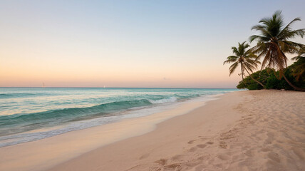 Serene Sunset Beach Scene with Palm Trees