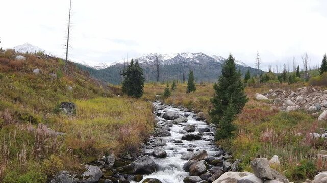River in the Altai Mountains in the colorful autumn period in the East Kazakhstan region in Katon-Karagay