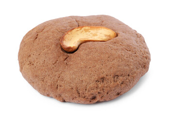 One tasty chocolate cookie with cashew isolated on white