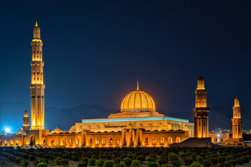 Muscat, Oman. Sultan Qaboos Grand Mosque is the largest mosque in Oman and a main attraction in...