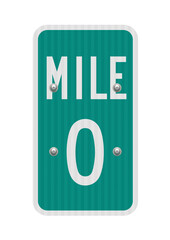 Vector illustration of Mile 0 green road sign with reflector effect