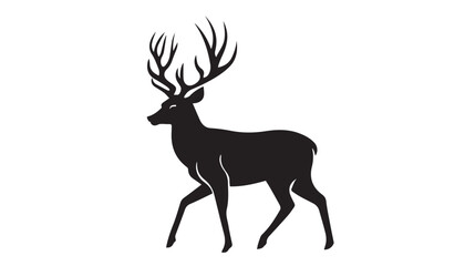 Black deer silhouette on white background. Deer silhouette vector. Animal silhouette. Deer vector Illustration. 