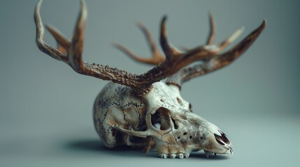 Fototapeta premium A close-up view of a deer skull with impressive antlers, great for outdoor or wildlife-themed projects