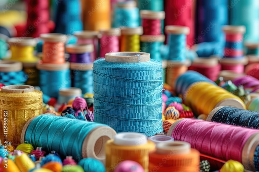 Aufkleber a collection of spools of thread placed neatly on a table, great for office or craft-related images