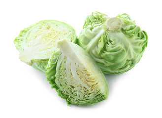 Obraz premium Whole and cut cabbages isolated on white