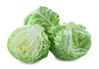 Fototapeta premium Whole and cut cabbages isolated on white