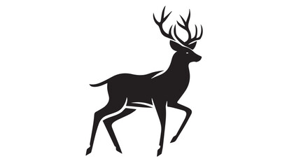 Black deer silhouette on white background. Deer silhouette vector. Animal silhouette. Deer vector Illustration. 