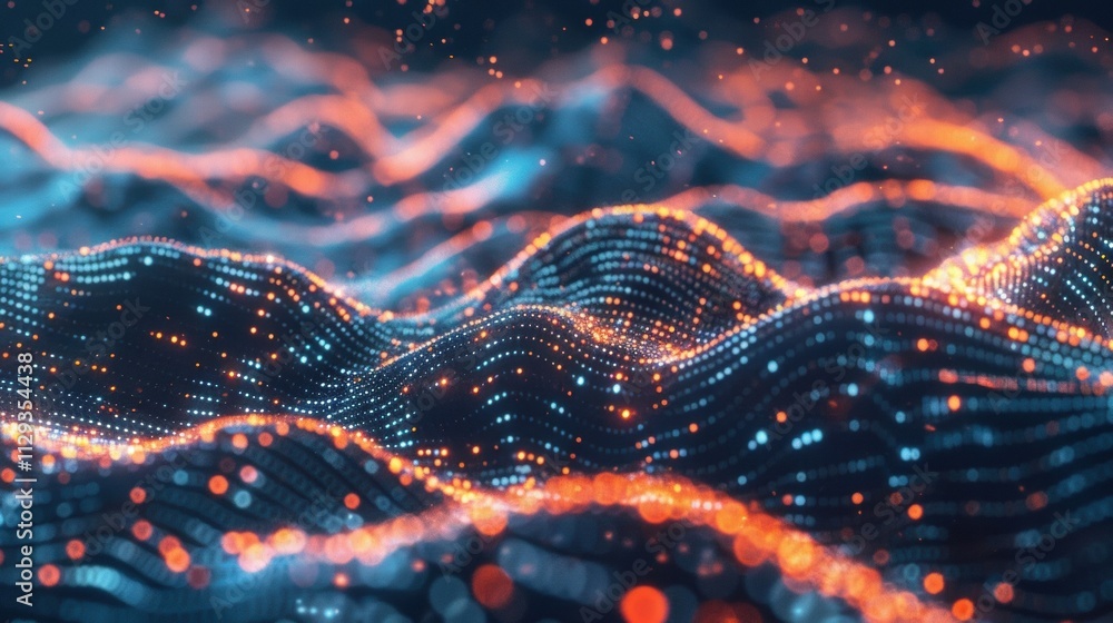Poster abstract digital wave particles flowing in cyberspace with a futuristic technological feel, represen