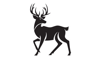Black deer silhouette on white background. Deer silhouette vector. Animal silhouette. Deer vector Illustration. 