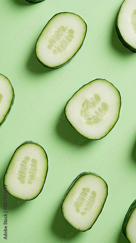 Aufkleber layers of cucumber slices create an appealing display, highlighting the unique shapes and textures o