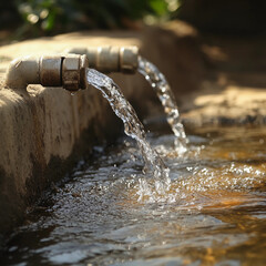 Refreshing Water Source: Two faucets pour clean, fresh water into a rustic basin, creating a tranquil and life-giving scene.  The image evokes feelings of purity and natural abundance. 