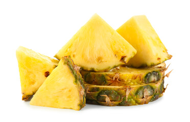 Slices of ripe pineapple isolated on white