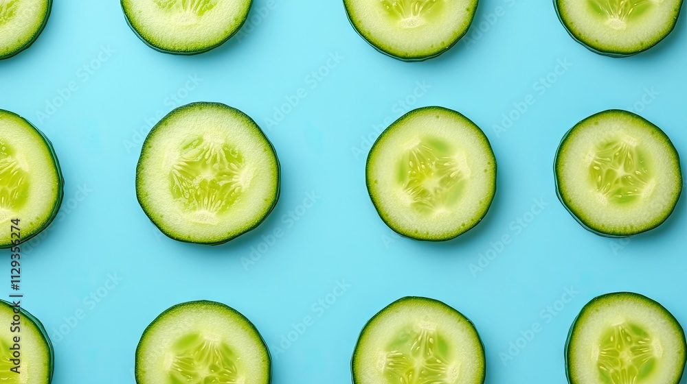 Aufkleber layered cucumber slices create an elegant and refreshing background, showcasing their juicy texture 