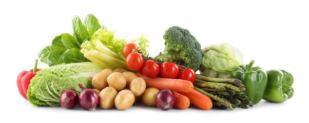 Many different ripe vegetables isolated on white