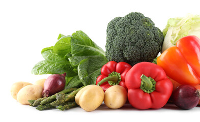 Many different ripe vegetables isolated on white