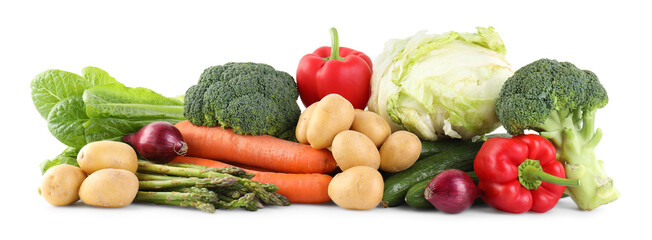 Many different ripe vegetables isolated on white
