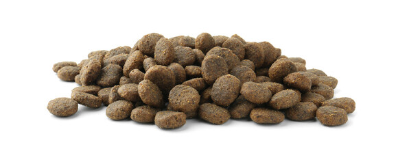 Pile of pet food isolated on white