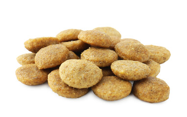 Dry pet food granules isolated on white