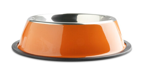 Empty feeding bowl for pet food isolated on white