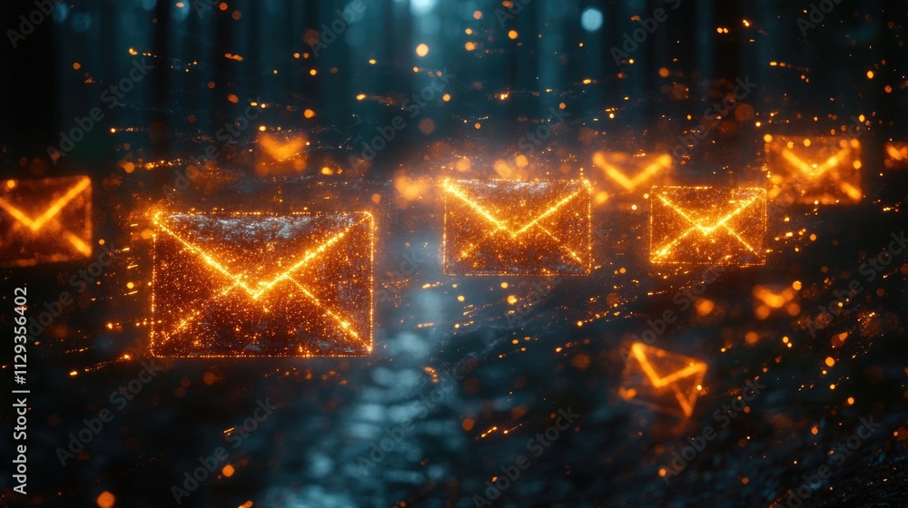 Aufkleber a close-up shot of glowing letters on a dark background, perfect for use in futuristic or sci-fi the