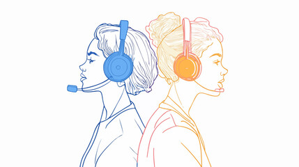 Professional Call Center Customer Service Operators with Headsets