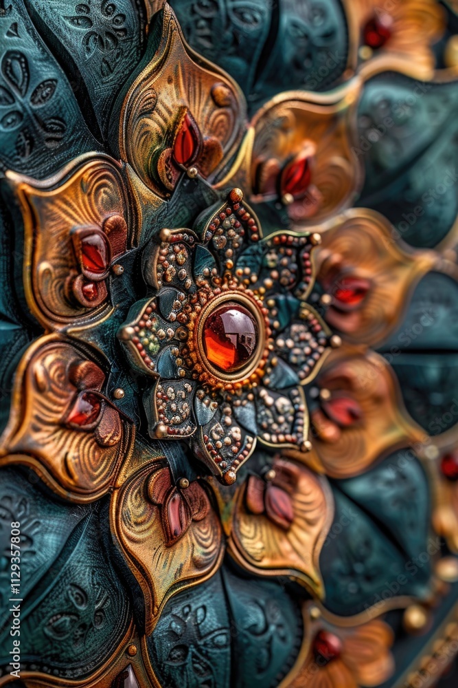 Poster A close-up view of a decorative object with intricate details and textures