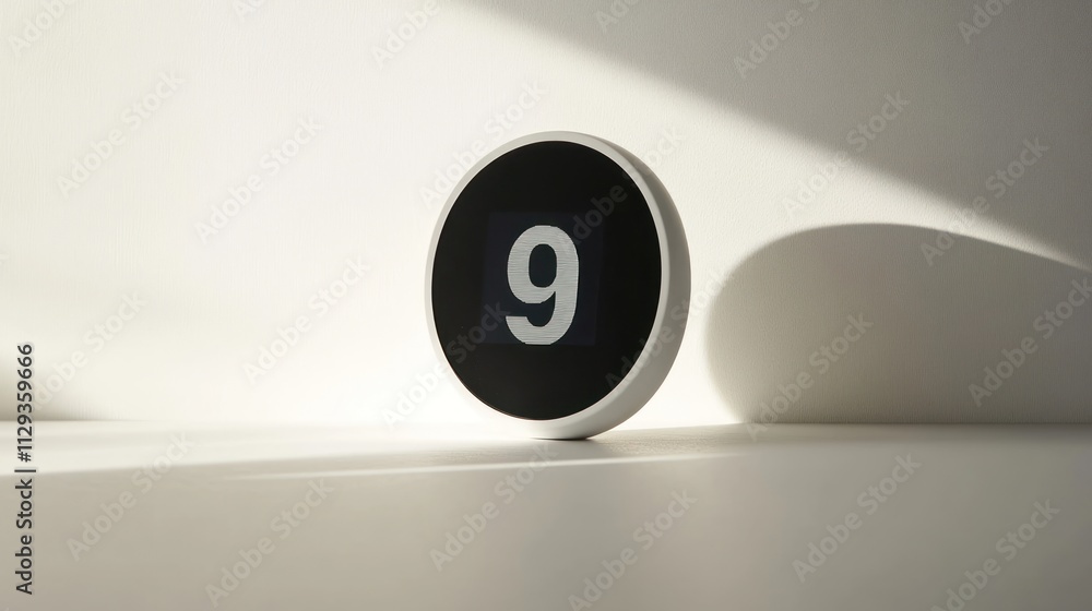 Poster minimalist round device displaying number nine.