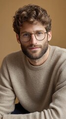 Obraz premium Modern eyeglasses with lightweight materials, cutting-edge technology, and ergonomic fit. Perfect for all-day wear, combining comfort and visual clarity. Trendy frames in muted tones.