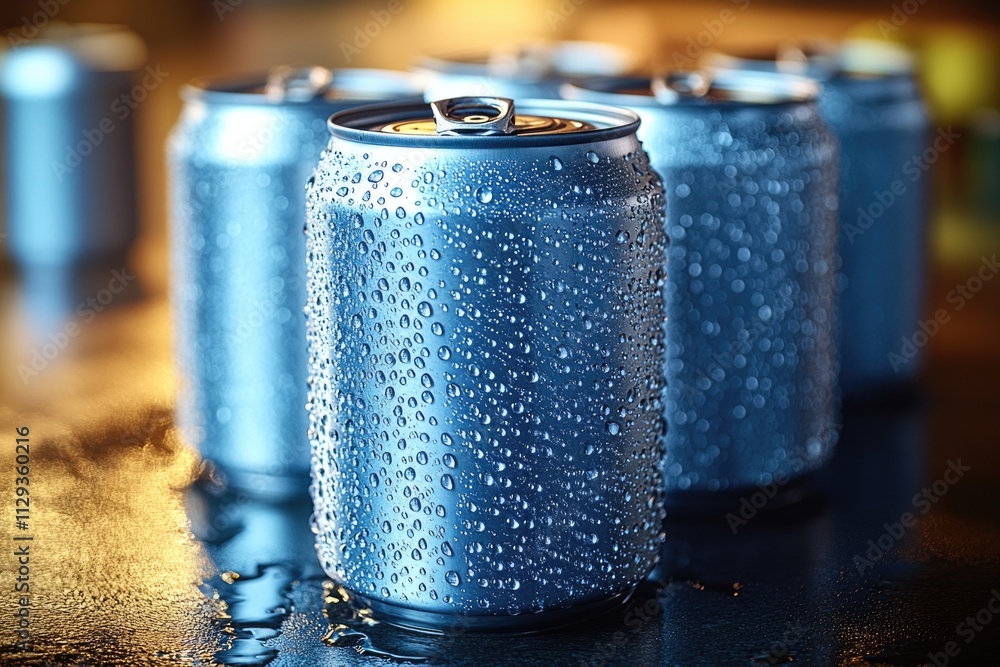 Poster a close-up shot of a can of soda on a table, perfect for use in food or beverage-related contexts