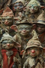 Obraz premium A collection of small, colorful plastic dolls known as troll dolls sit together