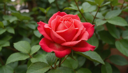 Red rose in vibrant style in red and green colors representing love and beauty