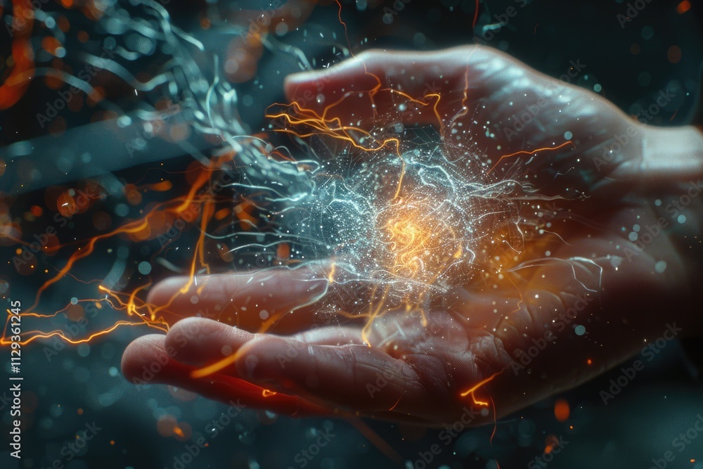 Poster a person holds a glowing object in their hand
