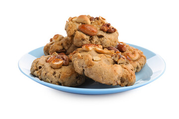 Tasty cookies with nuts isolated on white
