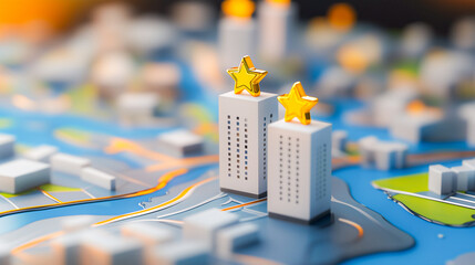 3D golden star above high building , rating golden star hotel .